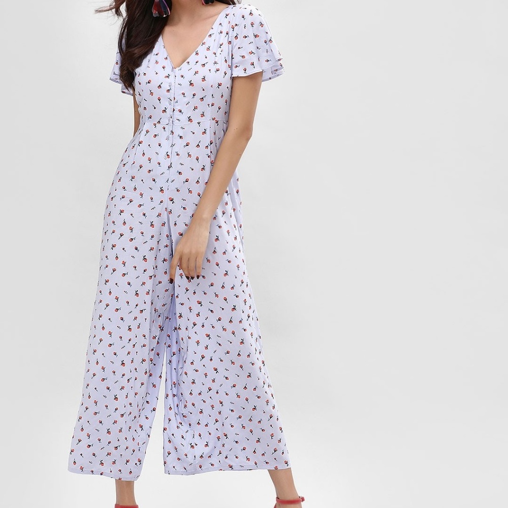 Koovs Purple / Lavender Flower Print Jumpsuit Sz L